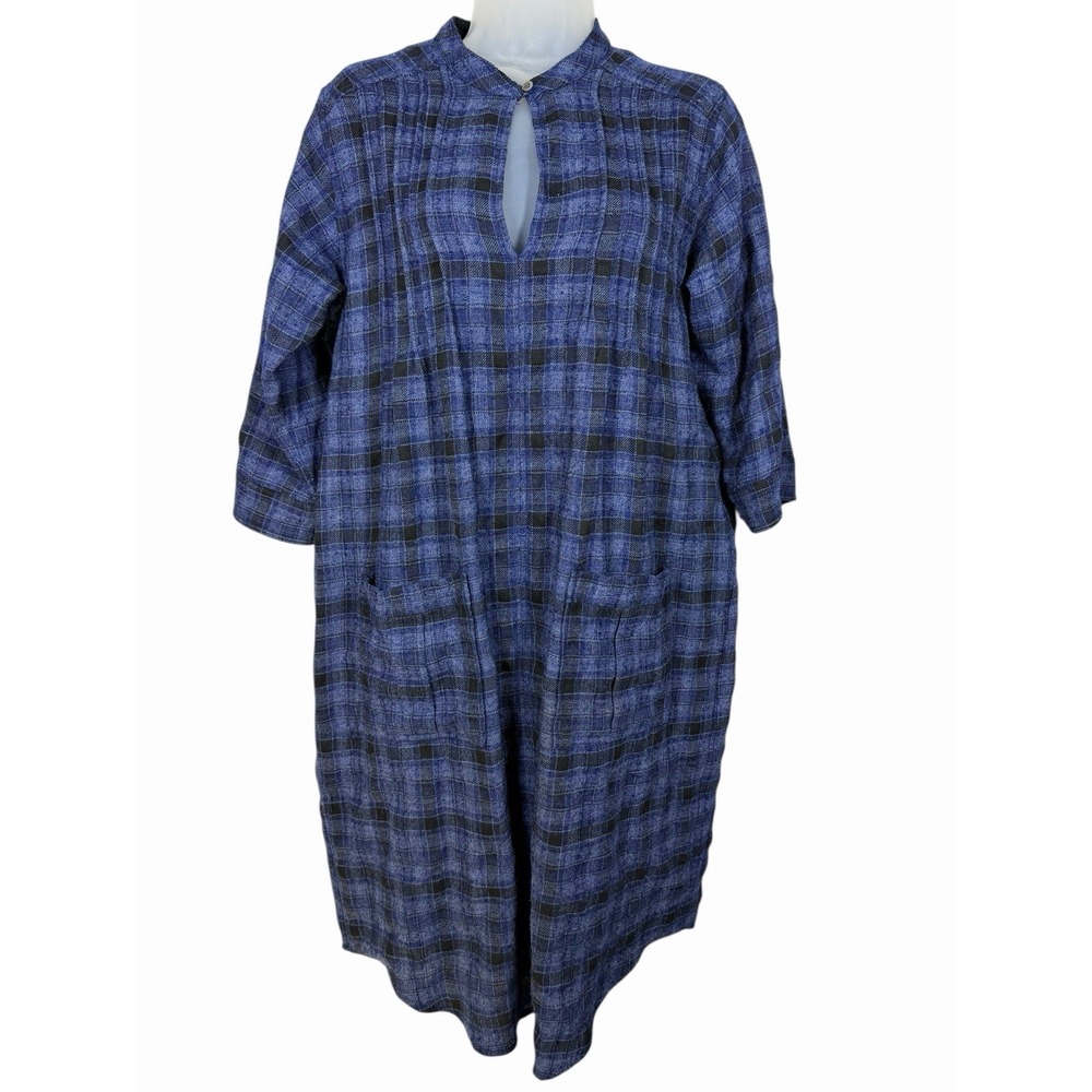 Poetry Wool Plaid Shift Dress Blue Black Lagenlook Cottagecore Pockets US 8